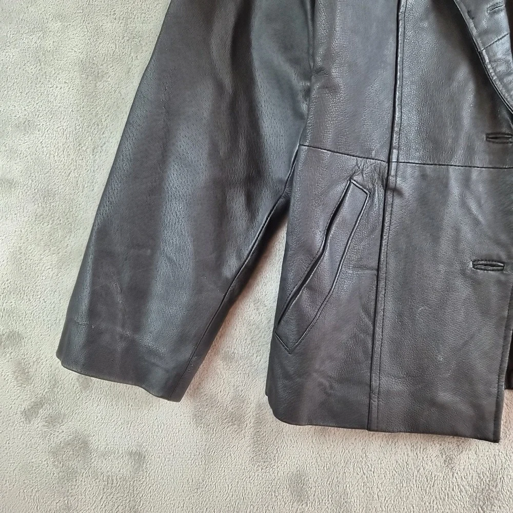 Serge Platini Blazer Jacket Small Black Genuine Leather 2 Buttons Sport Coat - Picture 9 of 16